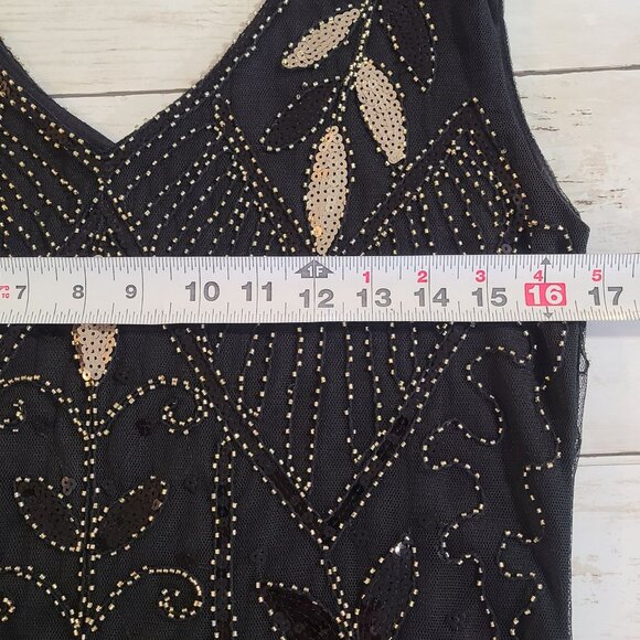 Black Beaded Sequined Dress Fringed Gatstby Flapper 20s Cosplay NEW Med Metme - Picture 6 of 10